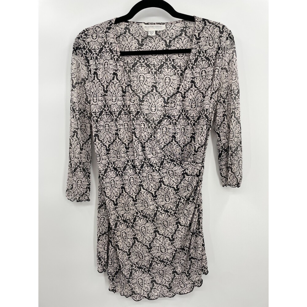 DIANE VON FURSTENBERG 100% Silk Paisley Semisheer Maternity Faux Wrap Blouse M